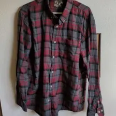 FLANNEL 赤とグレー チェック ネルシャツ