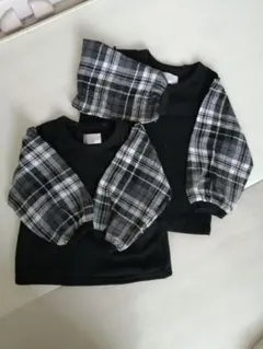 黒とチェック柄の長袖カットソー