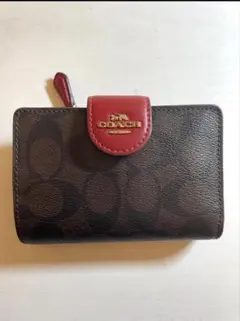 オ*U様 COACH 二つ折り財布 ブラウン/レッド