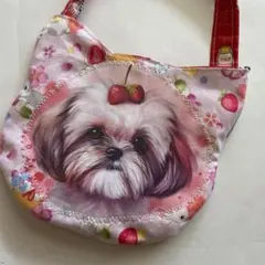 ハンドメイド　ミニポーチ　ミニバック　シーズー　マルチーズ　犬柄パネル生地