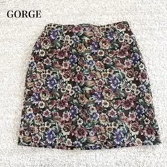 ゴージ タイトミニスカート 花柄 ゴブラン織り風 バックウエストゴム レトロのサムネイル