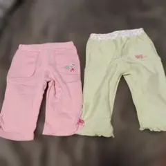 ウサギ刺繍とリボン刺繍のハーフパンツ2点セット