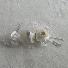 ホワイト花モチーフヘアアクセサリー 4点セット