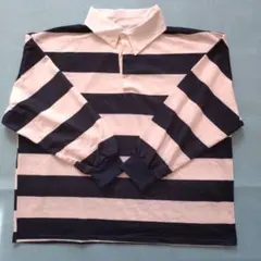 長袖ポロシャツ ネイビーとホワイトのストライプ　Ｌ