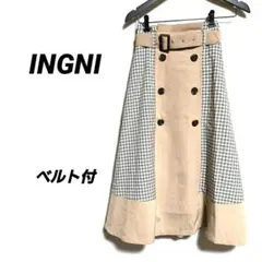 4498K イング M トレンチ風ロングスカート チェック柄 切り替え ベルト付
