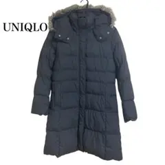 ネイビー フード付きロングダウンジャケット