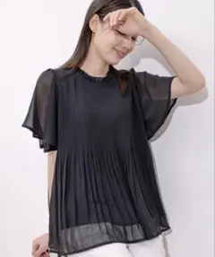 黒 プリーツ 半袖 トップス サイズF vis シフォンプリーツブラウスのサムネイル