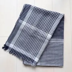 無印良品 コットン 大判ストール ネイビー チェック 190×130cmのサムネイル