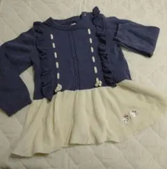 【中古】クーラクール　ブルー？とアイボリーのツートンニット　キティちゃんコラボ