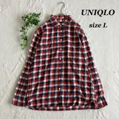 UNIQLO✨ユニクロ（L）フランネルチェックシャツ 長袖 赤