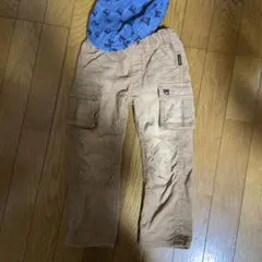 カーゴパンツ ベージュ サイドポケット付き、帽子のセット