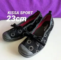 キサスポーツ　黒ベルベット リボン パンプス 23cm　KISSA SPORTのサムネイル