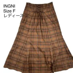 INGNI レースアップ チェック フレアスカート F ブラウン ロング