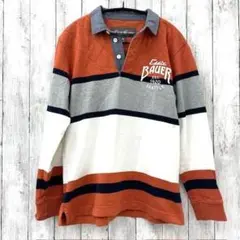 【 エディーバウアー 】ボーダー ロゴ ラガーシャツ ポロシャツ オレンジ S