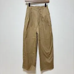 GU ワイドパンツ　カジュアル　長ズボン　タック　S 茶　ブラウン　ウエストゴム