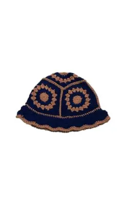 ネイビー 編み物 バケットハット