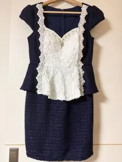 my dress ビジューレースペプラムネイビードレス