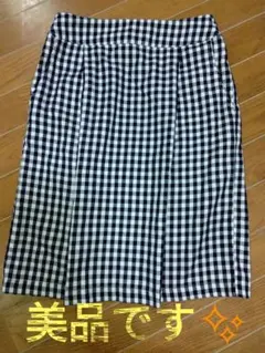 ギンガムチェック　タイト　膝丈スカート　スリット