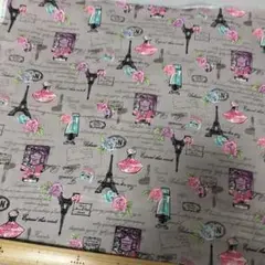 F　B品　105×43　エッフェル塔と花のプリント生地　難ちょっとあり