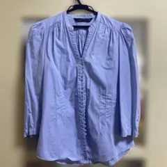 ZARA WOMAN 薄い青 ブルー　七部袖シャツ ブラウス　M