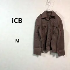 美品　アイシービー iCB ブラウン 長袖シャツ 麻 綿 Mサイズ N315のサムネイル