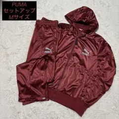 PUMA フード付き ジャージ セットアップ ボルドー 光沢 上下セット M
