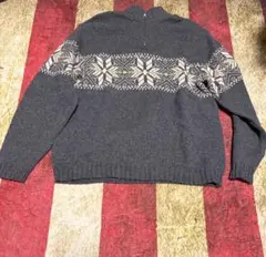 グレー 雪の結晶模様 ハーフジップニット