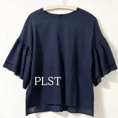 プラステ　PLST キュプラリネンボリュームスリーブブラウス S ネイビーのサムネイル