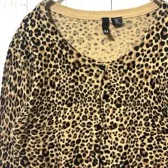 H&M レオパード柄カーディガン 32 ヒョウ柄 コットン100% ショート丈