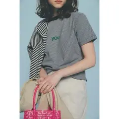 SLOBE IENA ロゴボーダーTシャツ ブラック フリー　日本製