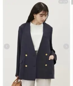 Mila Owen 金釦ダブルノーカラーリネン混ジャケット