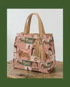 ♦♠♥♣犬柄ゴブランスクエア型バッグ（ピンク）