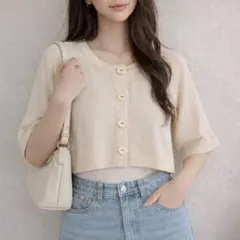 MICHEL KLEIN 半袖カーディガン 38 アイボリー