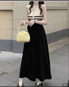 SHEIN バイカラーニットドッキングロングワンピース