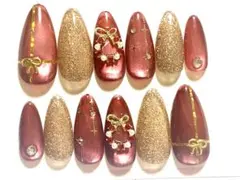 【接着テープ付き】クリスマスネイル　マグネットネイル　赤