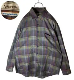 希少！レトロ古着 日本製マルチカラーグリーン×パープルチェックシャツゆったり