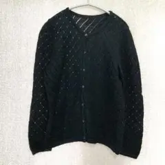 美品✦ROPE モヘヤニットカーディガン M 黒ブラック ビーズ刺繍 レース編み