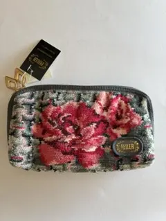 FEILER花柄ポーチ グレー/ピンク