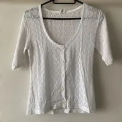 透かし編みホワイトVネックカーディガン