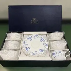 NARUMIナルミ/ボーンチャイナ 花柄 ブルー系 カップ&ソーサー 6客