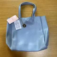 タグ付き☆フェイクレザー　3層☆縦型☆あおり ハンドバッグ☆水色