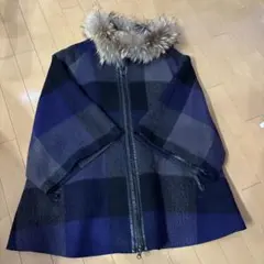 GRACE CONTINENTAL ネイビー系チェックコート.ファ.ポンチョ