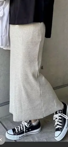 andme almadesign セルフカットロングリブスカート　ベージュ　M