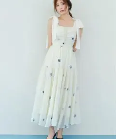 SNIDEL プリントショルダーリボンワンピース 0サイズ タグ付き