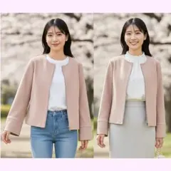 アクアガレージ スエードタッチ ノーカラージャケット M ダスティーピンク 春服