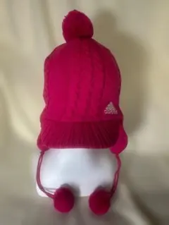 adidas ピンク ニット帽 ポンポン付き