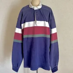 人気 エルエルビーン 長袖 ラガーシャツ XL ブラウン ボーダー 古着