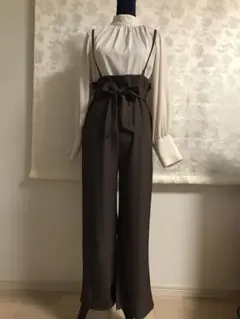 【未使用・タグ付き】JUNOAH サロペットパンツ　ストラップワイドパンツ