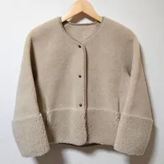 □レリアン Leilian ノーカラーボアジャケット ショート丈 短丈 コートM