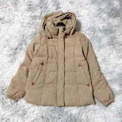 Ray BEAMS 0 ダウンジャケット ツイード風 ベージュ フード付 防寒